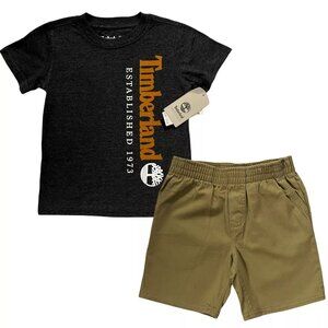 Timberland Baby Boys T-Shirt and Shorts Set Size 12- 24 Months Dark Gray-Beige